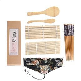 7Pcs Sushi Set Kitchen Nigiri Dishes Rice Spoon To Make Your Own Bamboo Sticks Rolling Mat Makers for Gift Beginners 240304