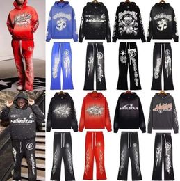 Hellstar Sports Suit Designer Long Sleeve Pants Pullover Hip Hop Retro Alphabet Print High Street Personalised Hell Star Hoodie Blue