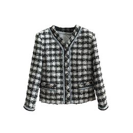 High End High End Quality Black And White Plaid Tweed Coat Women S Blue Thread Woven Webbing Small Fragrant Wind Style Top Women S Wear Mall Tyle mall tyle