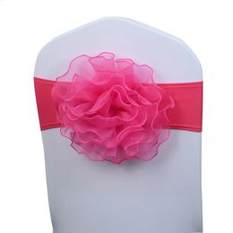 10pcs50pcs Big Spandex Chair Back Flower Bow Tie Elastic Stretch Organza Ribbon Sash el Wedding Party Event Decoration 240307