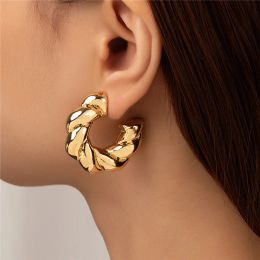 Kreis Twists Hoop 14K Weißgold Ohrring für Frauen Einfaches Temperament Übertreibung Goldfarbe Ohr Täglicher Schmuck Partygeschenke