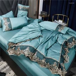 Bedding Sets Washed Ice Silk Bed Sheet Skirt White Bedspread Four-piece Set Princess Style Queen Size Lace