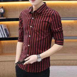 Men's Dress Shirts Shirt And Blouse Half Sleeve Clothes Formal Male Top Business Red Striped Social Elegant Button Normal Asia In Regular