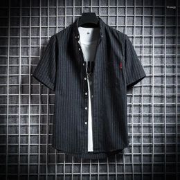 Men's Casual Shirts Man Tops With Pocket And Blouses For Men Striped Clothing Black Short Sleeve Regular Xxl Slim Fit S