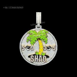 10K 14K Gold Plated Coconut Tree Letter Shape VVS Moissanite Accept Custom Hip-Hop Pendant Necklace