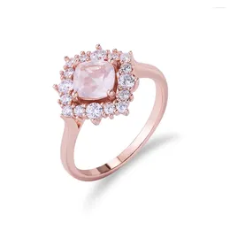 Cluster Rings Fashion Powder Crystal Engagement Rose Gold Plated S925 Silver Cubic Zirconia Natural Gemstone Ring Jewelry For Women Girl