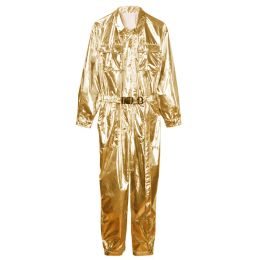 Overalls Men Metallic Shiny Jumpsuit Glossy Stage Show Night Club Overalls Male Chic Dance Costumes Hip Hop Jazz Punk Singers Unforms