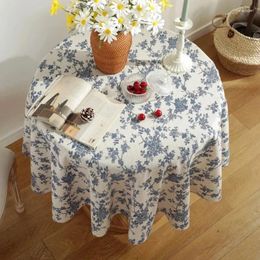 Table Cloth Blue Floral For Tapete Round Tablecloth Cotton And Linen Wedding Decoration Cover Nappe De