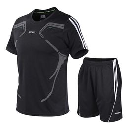Summer Sports Suit Mens Plus Size Sportswear Ice Silk Short Sleeved Shorts Two-Piece Set Fat Man Running IVX2