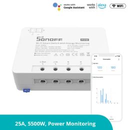 Control SONOFF POW R3 Power Meter WiFi Smart Meter Switch 16A 20A 25A Power Monitor Work With Alexa Google Home Yandex Alice Smartthings