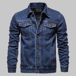 Algodão denim jaqueta masculina casual cor sólida lapela único breasted jeans jaqueta masculina primavera fino ajuste qualidade jaquetas masculinas 240314