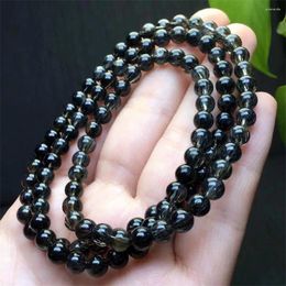 Link Bracelets 6mm Natural Black Hair Quartz Triple Circle Bracelet Women Fashion Sweet Reiki Healing Energy Strand Girls Jewellery Gift 1PCS