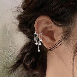 Backs Earrings Shiny Rhinestone Tassel Clip Earring Luxury Crystal Silver Colour Ear Cuff Korea Fashion Femme Jewellery Earcuff