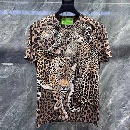 Mens t Shirts European and American 2024 Summer Boys Girls Round Neck Slim Short Sleeve T-shirt Leopard Print Top