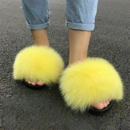 Slippers Fur Slippers Female Summer Ladies FlipFlops Cute Fluffy Plush Home Sandals WearResistant Outdoor FlatBottomed Fox Fur Slipper