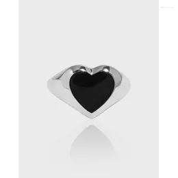 Cluster Rings Ins Minority Design Minimalist Geometric Heart Shaped Glaze Texture S925 Sterling Silver Open Ring Female