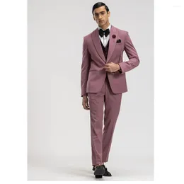 Men's Suits Elegant For Men Dusty Pink One Buckle Groom Wedding Blazers Slim Fashion Stage Costume Tailoring Pants 3 Pieces