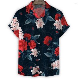 Men's Casual Shirts Flower 3d Print Hawaiian Shirt Men Summer Vacation Floral Short Sleeves Oversized Tees Cool Street Button Lapel Blouse