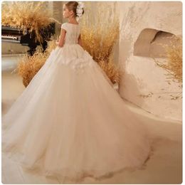 Ivory Birthday Flower Girl Dress Beading Elegant Princess Kids Wedding First Communion Party Celebration Gown 240312