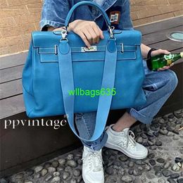 Leather Handmade Handbags HB Ky50 High Capacity Handbags 2024 New Travel Luggage Bags for Men and Women Large Capacity Bag 50 Litchi Pattern Handbag Airport VE