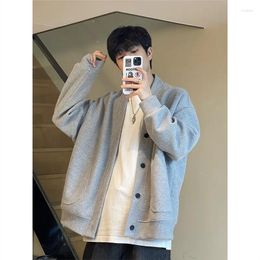 Men's Jackets Spring Autumn Cardigan Sweatshirt Jacket Male Single Breasted V Neck Long Sleeve Casual Loose Coat Tops