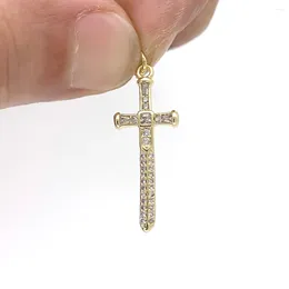 Pendant Necklaces Fashion Cross Religious Oval Charm Christian Necklace CZ Zircon Gold Plated Hip Hop Jewelry Accessories For Women Men