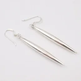 Dangle Earrings Real Pure S925 Sterling Silver Women Gift Special Glossy Long Strip Needle