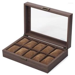 Watch Boxes Watches Storage/Watch Case/Watch Box Made Of PU Leather In Wood Grain And Real Glass With 10 Grids For