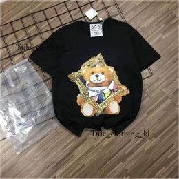 Moscino Moschin Moshino Designer Womens T-Shirt Summer Brands Graphic Tee Cartoon Bear Stamp Loose Cotton Outdoor Leisure Tops 861