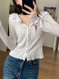 Women's T Shirts 4colors Spring 2024 Korean Style Slim Ruffles Tops Girls Sexy V Neck Long Sleeve T-shirt Womens Tees Shirt Femme (X3117