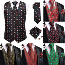 Vests Business Black Christma Silk Men Vest Tie Formal Dress Slim Sleeveless Jacket 4PC Hanky Cufflink Paisley Suit Waistcoat HiTie