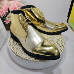 Toe Pointy HBP Lace Non-Brand Up Golden Color Fashion Design Wedding Formal Patent Leather Men Boots