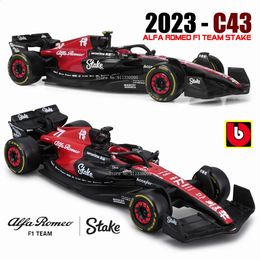 Bburago 1 43 Alfa Romeo Team Stake C43 #24 Zhou Guanyu #77 Valtteri Bottas Alloy Car Die Cast Model Toy Collectible 240228