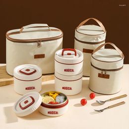 Dinnerware Stainless Steel Insulated Lunch Box Round Family Portable Rice Bucket Students Outdoor Multi-layer Bento