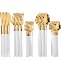 Flatware Sets 30Pcs Tableware 18/10 Stainless Steel Cutlery Knife Dessert Fork Spoon Dinnerware Gold Kitchen Silverware