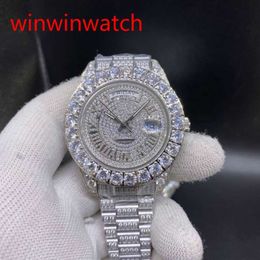 Luxury prong set watches 43mm silver Big diamond Mechanical man watch diamond face Automatic Mechanical Stainless steel men's278w