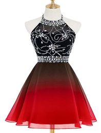 2021 Real Ombre Halter Crystals Gradient Prom Dresses Short Backless Chiffon Cocktail Homecoming Party Gown QC13144495359