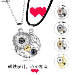 High End Sun Moon Couple Projection Necklace for Men and Women a Pair of Pendant Magnets Unique Design Collarbone Ckvy