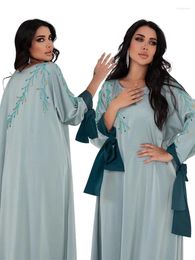 Ethnic Clothing Eid Muslim Dress For Women Abaya Morocco Party Long Satin Daimond Ramadan Lace-up Kaftan Islam Dubai Arab Modest Robe