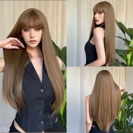 Synthetic Wigs Long Straight Synthetic Wigs Light Brown Hair with Bangs Natural Brown Wig for White Women Heat Resistant Daily Party Cosplay 240328 240327