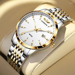 Wristwatches Sdotter 2024 Fashion Mens Gold Stainless Steel Watches Luxury Minimalist Quartz Wrist Watch Men Business Casual Relogio Ma