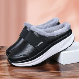 Boots Winter Warm Soft Plush Indoor Couple Slippers Women Antislip Platform Leather Waterproof Home Shoes Floor Ladies Cotton Slipper