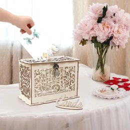 Party Supplies Wedding Card Box Carved Openwork Wooden With Lock Mr&Mrs DIY Couple Love Pattern Envelope Sign Cards Decoration