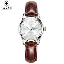 TAXAU Elegant Fashion Watch for Women Leather Strap Waterproof Womens Quartz Wristwatch Luxury Simple Ladies Watches Date Week 240311