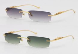 Rimless Leopard Series Optical Metal limited edition Sunglasses Fashion High Quality Eyewear Unisex Stainless steel Golden Glasses5929283