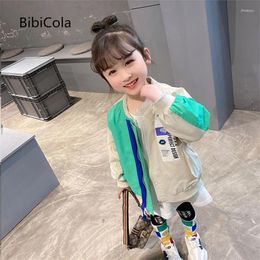 Jackets Spring And Autumn 2024 Children's Cardigan Colour Contrast Jacket Girls' Casual Baseball Stand Collar
