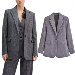 Women's Suits Withered Button Women Suit Casual Jacket Tops British Fashion Grey Blazer Single