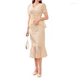 Work Dresses Temperament Fashion Elegant Comfortable Lace Light Mature V-neck Fashionable Spicy Mom Set Skirt Women's Two Piece