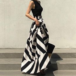 Skirts Vintage Maxi Skirt Midi Long S For Women Korean Style Falda Larga Irregular Striped Goth Mujer Moda 2024