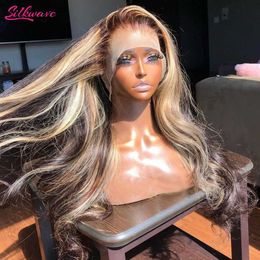 Synthetic Wigs 13x4 13x6 Hd Highlight Wigs Human Hair Body Wave Frontal Wig Brazilian Glueless Honey Blonde Lace Front Wig For Women 30 36 Inch 240329